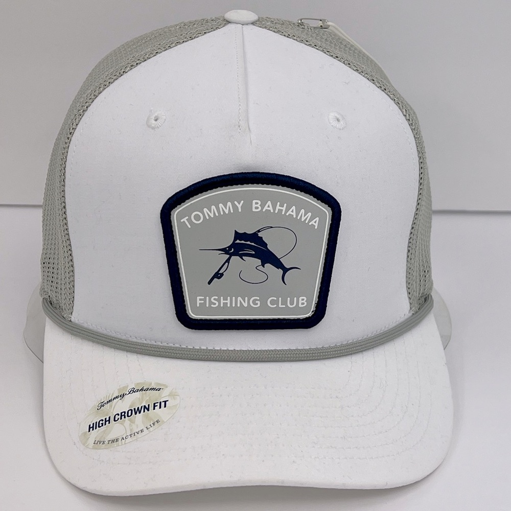 TOMMY BAHAMA FISHING CLUB CAP/HAT, WHITE & TAN COLORS, HIGH CROWN FIT